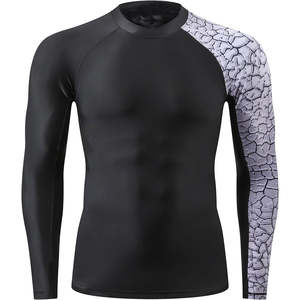 Prix de gros T-shirts de fitness et de gym à manches courtes, compressifs et respirants, personnalisés avec impression sérigraphique, en Spandex/Polyester, pour BJJ MMA Rash Guard - Product Image 1