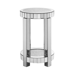 Modern 2-Layer Silver <b>Round</b> Mirror Console <b>Table</b> Crystal Inlay <b>Small</b> Sofa <b>Table</b> Storage Space Elegant Silver Decorative <b>Table</b> - Product Image 6