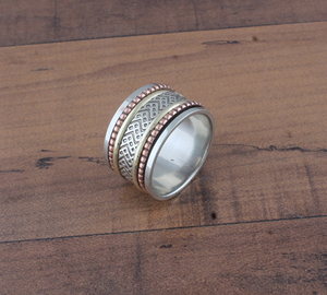 925 Sterling Silver <b>Spinner</b> <b>Ring</b> Handmade Copper Doted Fidget <b>Ring</b> for Anxiety Meditation Band Two Tone Jewelry Wholesale - Product Image 2