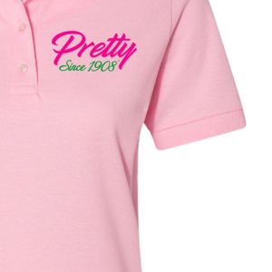 Camiseta Polo Rosa para Mujer, Bonita desde 1908, con Bordado Verde, de Algodón, Manga Corta, Estilo Casual, Ropa Griega, Top de Verano - Product Image 4