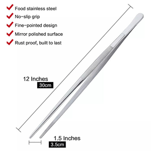 Ensemble de pinces de cuisine en acier inoxydable, 4 pièces, pinces alimentaires robustes avec pointes dentelées pour la cuisson et la présentation - Product Image 6