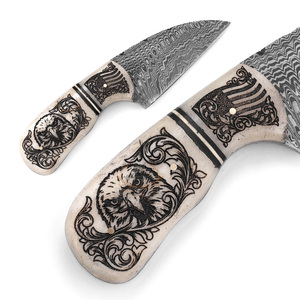 Cuchillo de Caza de Hoja Fija de Acero de Damasco de Grado Industrial Personalizado, Punta Caída, 19cm, 0.5mm de Grosor, Grabado Láser, Mango de Hueso de Camello - Product Image 6
