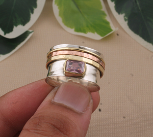 Bague de mariage classique en quartz rose de luxe, argent sterling 925, carrée, faite à la main, bijoux de mode pour femmes - Product Image 4