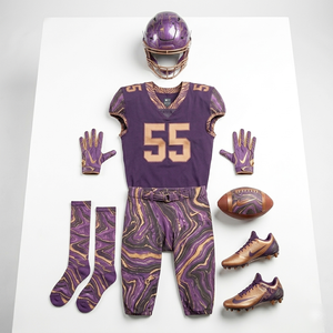 Uniforme de Fútbol Americano Morado Brillante con Detalles Dorados, Uniforme de Fútbol Americano de Primera Calidad con Servicios OEM a Precio de Mayoreo - Product Image 5