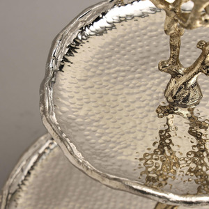 Stunning Two-Tier Silver Cake Stand Featuring Textured Trays And A Unique Coral Branch Style Central Pillar & Handle <b>For</b> Serving - Product Image 4