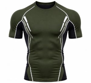 Men's Blue Short Sleeve Compression T-Shirt Quick Dry Slim Fit Sporty O-Neck Knitted Solid 180 Grams Breathable Athletic Wear - Product Image 4