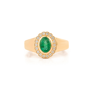 Bague Chevalière en Or Jaune 14K avec Émeraude et Diamant Halo, Prix de Gros Usine pour Commandes en Gros, Bijoux pour Hommes, Pierre de Naissance de Mai - Product Image 1