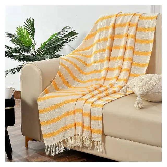 Sofa Couch Towel High Quality 100% Organic Cotton Embroidered Home Large Indian Warm Dobby Patterned Throw Cotton Throws Blanket