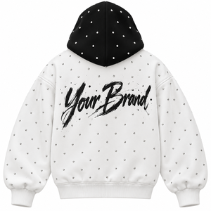 Nouveau style – Sweat à capuche unisexe personnalisé, coupe oversize, avec strass et blocs de couleur, zippé, tricoté, décontracté, pour l'hiver, blanc et noir – Vente chaude - Product Image 2
