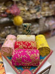 Exquisite Handcrafted Cylindrical Jewellery <b>Boxes</b> Set Intricate Golden Zari Embroidery Soft Padded Structure for Engraved - Product Image 2