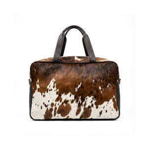 Sac de voyage de luxe en cuir de vachette pleine fleur avec fermeture éclair, léger, 20-35L, style vintage, unisexe, pour week-end et bagage à main - Product Image 3