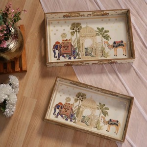 ชุดถาดตกแต่งทรงสี่เหลี่ยมลายสัตว์พร้อมดีไซน์ชุบทองสไตล์โบฮีเมียน 2 ชิ้น - Product Image 1
