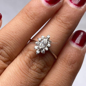 Anillo de compromiso de diamante cultivado en laboratorio de Estilo Vintage Marquesa de oro de 14 quilates, banda de fiesta de boda de diamante blanco de lujo para mujer, regalo fino - Product Image 3