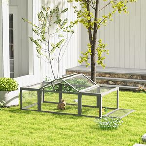 Grande Conigliera in Legno Grigio con Recinto Esterno e Porte Chiudibili, Habitat per Piccoli Animali - Product Image 2