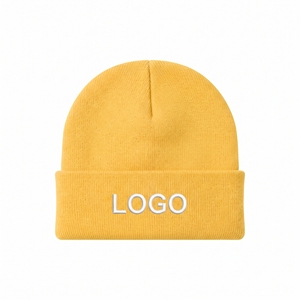 Gorro de Punto Acrílico Personalizado Unisex Amarillo con Bordado, Gorro de Invierno Cálido, Gorro de Esquí Transpirable y Suave para Exteriores con Bufanda - Product Image 4