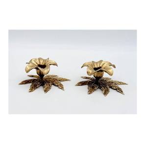Vintage <b>Brass</b> Flower Candle Holders Floral <b>Candlesticks</b> Set of 2 Mid Century Aluminum Candle Holder Table Showpiece Home Decor - Product Image 3