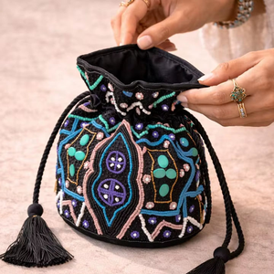 Traditional Indian Cotton Potli Women Handmade Embroidered Eco-Friendly <b>Clutch</b> Purse Christmas Gift <b>Wedding</b> Evening Party - Product Image 1