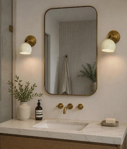 Mid Century Modern Brass Wall Lamp Cream Glass Shade LED Sconce Dimmable Round Mounted <b>Light</b> for Home Decoration - Product Image 2