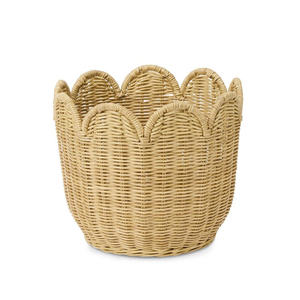 Scalloped <b>Edge</b> Rattan Storage Baskets Decorative Woven Basket Set For Shelves, Home Organization, Stylish Natural Design - Product Image 2