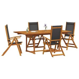 Ensemble de salle à manger de jardin en bois d'acacia massif, 5 pièces, mobilier d'extérieur marron, design rustique, durable - Product Image 2