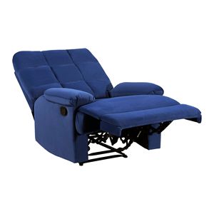 Moderna Poltrona Reclinabile in Velluto Blu con Schienale Trapuntato e Braccioli Imbottiti, Struttura in Legno Massello per Soggiorno - Product Image 4