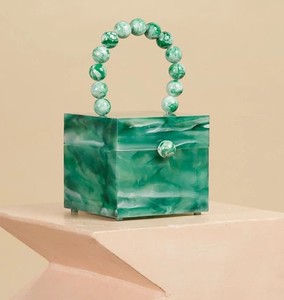 <b>Top</b> Rated Epoxy Resin Clutch Evening Bag With Beaded Handle Event <b>Festive</b> Party Marble Finished Trending Fashion Statement Purse - Product Image 2