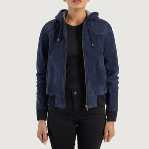 Women's Real <b>Suede</b> Leather Biker Hoodie Wholesale Women Genuine <b>Suede</b> Goat Leather <b>Jacket</b> Custom Design Ladies Real <b>Suede</b> Hoodie - Product Image 1