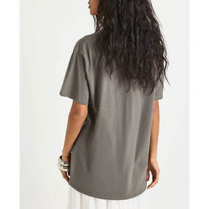 Camiseta de Manga Corta para Mujer, Cuello Redondo, Gris Sólido, 100% Algodón Ecológico, Diseño de Parches, Corte Holgado, Transpirable - Product Image 3