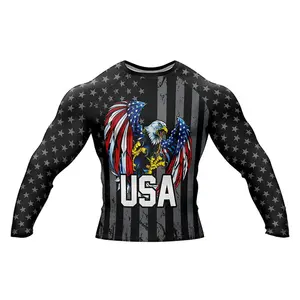 OEM Custom wholessales MMA Bjj Rash Guard Spandex MMA USA Rash Guard stampate digitali mezza/Full manices BJJ Rash Guard