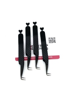 Haute Qualité 90 Degrés Noir Plasma Dos Coeur Conception Fiber Pointe Extension De Cils Pince À Épiler En Acier Inoxydable Beauté Instrument - Product Image 6