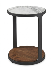 Table basse moderne avec plateau en marbre, étagère en bois et structure en métal, meubles de salon - Product Image 2