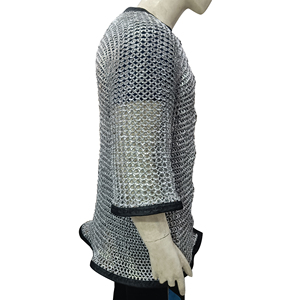 Chemise de chevalier médiévale faite à la main, demi-manches, en maille d'aluminium rivetée à anneaux plats avec garniture en cuir, armure historique pour adulte - Product Image 4