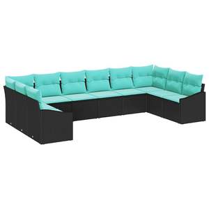 Ensemble de canapés de jardin en polyrotin noir et turquoise, 10 pièces - Product Image 2