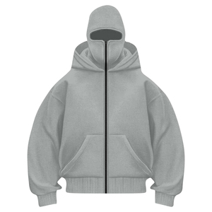 High Street Plain Dyed <b>Men's</b> Full <b>Face</b> Hoodies <b>Masked</b> Zip Fleece Balaclava Hoodie Custom Double Hat 100% Cotton Winter Use - Product Image 5