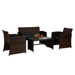 Ensemble de salon de jardin en osier pour l'extérieur, mobilier de conversation pour patio, sièges tressés en corde avec coussins et table basse - Product Image 1