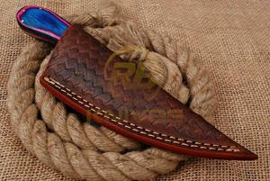 Couteau de chasse artisanal en acier carbone, couteau de camping d'extérieur avec manche en bois et étui en cuir - Product Image 5