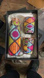 Blue Diamond Pattern <b>Copper</b> Water <b>Bottle</b> Geometric Designer <b>Drinking</b> <b>Bottle</b> Leakproof Reusable Travel Gift <b>Bottle</b> - Product Image 3