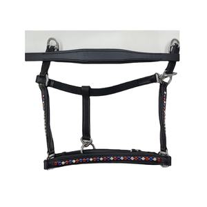 Rub International 6mm Stone Crystal Leather Halter con tamaño personalizable y color English Saddle Style Horse Halter - Product Image 1