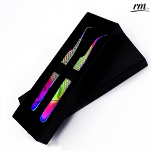RMI <b>Rainbow</b> Titanium Eyelash Extension Fiber Tip Tweezers Custom 90 Degree Curved Lash Extension Tweezer Set with <b>Card</b> Box - Product Image 2