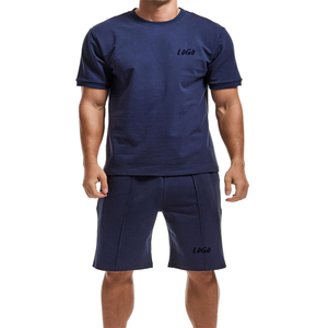 Ensemble de shorts décontractés unisexe été, nouveau, vente en gros, t-shirt à manches courtes, ensemble de survêtement imprimé uni, 100% coton respirant, 2 pièces - Product Image 2