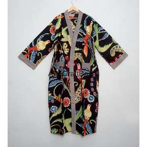 ผู้ผลิตเสื้อคลุมกิโมโนผ้าฝ้ายอินเดียแท้ 100% แบบแฮนด์บล็อก สำหรับผู้หญิง ออกแบบโดยดีไซเนอร์ เสื้อคลุมกิโมโนยาว - Product Image 1