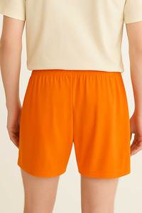 Men's Orange Solid Knitted Shorts <b>Elastic</b> Waist Mid Length Casual Style - Product Image 2