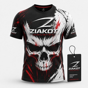 ZIAKOT industry New design Men's Custom Black White-Red 3D Skull Fashion Performance <b>T</b>-<b>Shirt</b> - Product Image 1