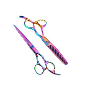 Ensemble de ciseaux professionnels 3PRO J2 en acier inoxydable japonais pour salon de coiffure - Ciseaux à effiler légers pour barbier, pointe émoussée - Product Image 1