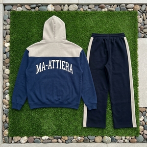 <b>men</b> hoodie set <b>jogger</b> set <b>navy</b> blue beige tracksuit color block tracksuit cotton fleece set zip up hoodie <b>jogger</b> pants oversized - Product Image 5