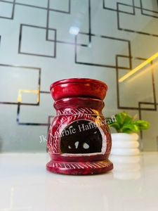 เตาเผาเครื่องหอมหินอ่อนทำมือ สีแดง พร้อมลวดลายแกะสลัก ใช้สำหรับกระจายกลิ่นหอม ตกแต่งบ้าน ใช้ได้ทุกฤดู - Product Image 4