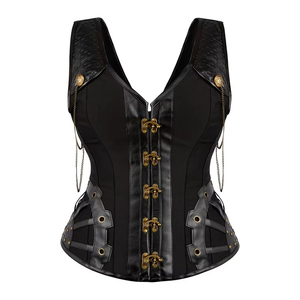 Women <b>Black</b> Leather Look Underbust <b>Corset</b> Shapewear Breathable Firm Control Tummy Slimming Waist Trainer Daily Wear - Product Image 3