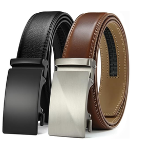Ceinture automatique en cuir véritable pour homme, couleur unie, en cuir de vachette, boucle rectangulaire en acier, style décontracté, durable, moulage monobloc - Product Image 1