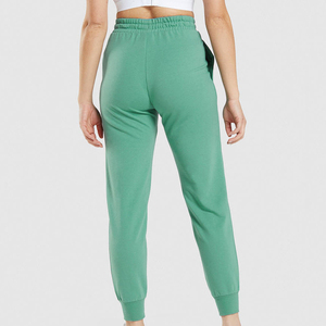 Pantalon de jogging vert uni taille haute pour femme, longueur cheville, taille élastique, décontracté, en coton tricoté et élasthanne, avec poches - Product Image 3