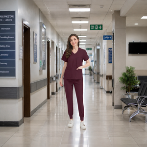 Women's Navy Blue V-Neck <b>Scrub</b> Set Short Sleeve Top <b>Jogger</b> Pants Hospital Uniform Nurse Doctor Workwear - Product Image 4